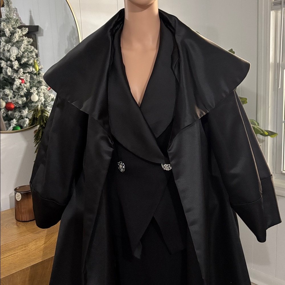 Morton Myles Vintage 1960 Black Satin Swing‎ Holiday Coat Pockets Women Size M - Picture 14 of 15